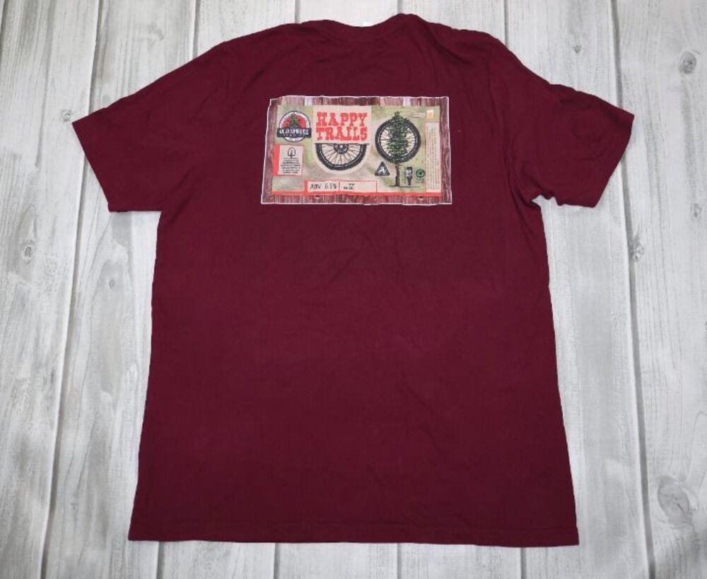 Old Spruce Brewing Happy Trails Beer Men's XL Maroon T-Shirt West Virgina Tree